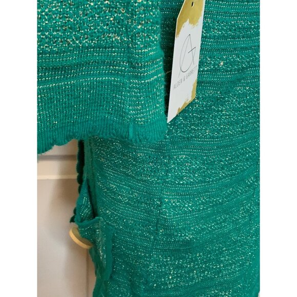 Manouch Pauline Teal Green & Metallic Gold Ruffle Cardigan, Size M - Picture 5 of 11